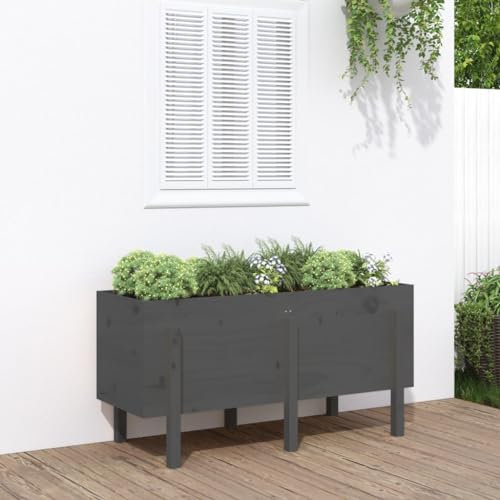 CIADAZ Hochbeet Grau 121x50x57 cm Massivholz Kiefer, Palettenrahmen, Hochteich, Gemüsebeet, Kräuterregal Balkon, Blumenbeet, Kräuterspirale, Tomatenbeet, Pflanzhochbeet - 825228