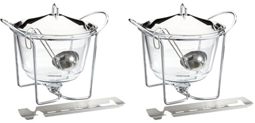 APS 65065 Feuerzangenbowle Set, Zuckerzange, Feuerzange, Punschgefäß, Glasschale, Edelstahldeckel, hochglanzpoliert, Stövchen, verchromt, Schöpfkelle, für ca. 4 Liter (Packung mit 2)