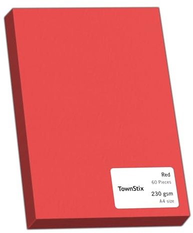 60 Stück, 230g - A4 Tonkarton Rot, Tonpapier Karton Bastelkarton Fotokarton | Bastelpapier Rote Pappe