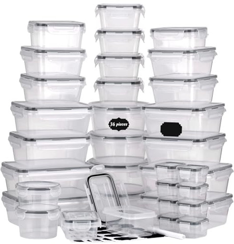 DUOJIN 34 Set di Contenitori Ermetici per Alimenti Set, Contenitori di Stoccaggio Plastica con Coperchio Contenitori di Plastica Riutilizzabili A tenuta d'aria,a prova di perdite Organizer