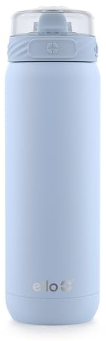 Ello Cooper 18oz Stainless Steel Water Bottle with Straw and Carry Handle, Double Walled and Vacuum Insulated Metal, Leak Proof Locking Lid with Soft Silicone Spout, Reusable, BPA Free, Halogen Blue | Leakproof Kids Water Bottle With Straw And Carry Handle. BPA-Free, Keeps Drinks Cold 23 Hours, Backpack Friendly For School.