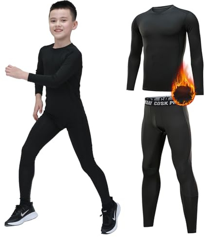 Leeboom Ropa Interior Térmica para Niños, Deportiva, Funcional, Transpirable, Esquí, Correr, Negro, Talla 120-125cm
