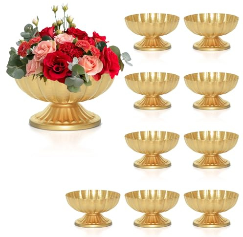 AZXTOPSEZ Gold Flower Vases for Centerpieces: Vintage Compote Bowl Vase for Wedding Gold Centerpieces for Table 4 Inch Small Pedestal Vase for Party Metal Urn Vase for Anniversary Home Decor Set of 10