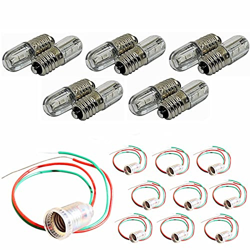 10x E10 3V (2,8-3,2V) LED + 10X Lampenfassung mit Kabel als Set LED Lampe Fassung Sockel warmweiß kaltweiß (kaltweiß)