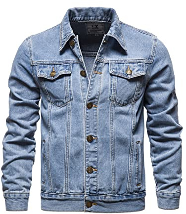 ZF YLYH Herren Jeansjacke Jacken Gewaschener Denim Übergangsjacke Frühlings Herbst Jacke Mantel Vintage Herrenjacke Klassische Denim Cargo Coat Slim Fit Jacket Übergangs(Blue,XL)