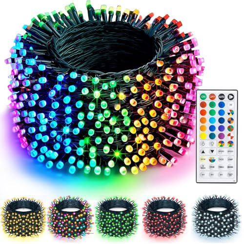 TW SHINE Color Changing Christmas Lights, 66 FT 200 LED Warm White and RGB Halloween Lights with Remote Waterproof, Outdoor String Lights for Indoor Xmas Tree Wedding Decorations