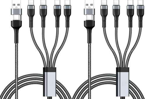 Multi USB C Splitter Kabel USB Typ C, 2pcs 1.2m 4 in 2 Ladekabel mit 4 TypC Anschlüssen Kompatibel mit iPhone 15 Samsung Galaxy S24 S23 Ultra vielen weiteren Geräten