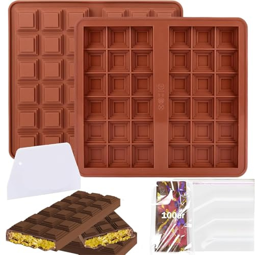 Sadodo Stampo in silicone per barrette di cioccolato, stampo quadrato per cioccolato, marmellata di pistacchio, per riempire Dubai Chocolate Pistacchio Bar, Candy Cookie (2 stampi (100 sacchetti