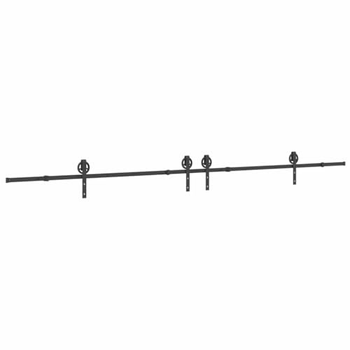 vidaXL Schiebetürbeschlag-Set 400 cm Stahl Schwarz, Schiebetürbeschlag-Satz, Schiebetürrolle, Schiebetürsystem, Schiebetürschiene, Schiebetüraufhänger