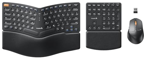 ProtoArc Ergonomic Keyboard Mouse, EKM04 2.4GHz USB Wireless Ergo Keyboard Mouse Combo with Separate Numeric Keypad, Split Design, Hard Wrist Rest, Rechargeable, for Windows Desktop/PC/Laptop