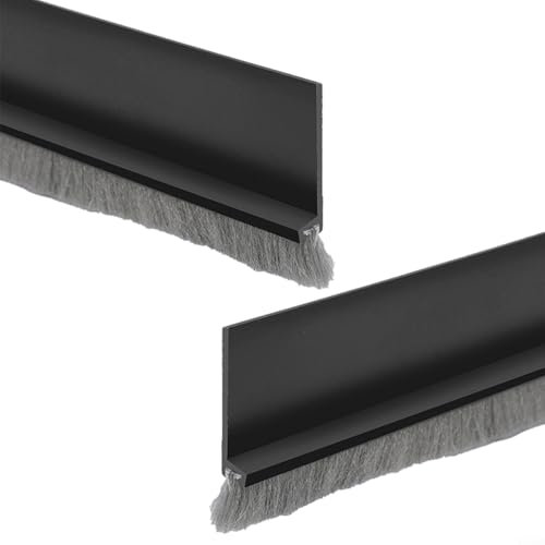 ZYNCUE 2 Stück Zugluftstopper für Türen, Bürstendichtungsstreifen, Luftstopper für Tür, Türbodendichtung mit Bürste zur Schalldämmung und Staubkontrolle (schwarz)