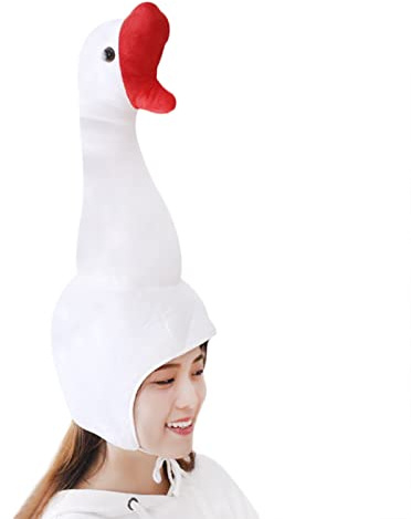 FakeFace Gänsemütze Plüschhut, Damen Herren Tier MützeT Halloween Karneval Cosplay Kostüm, gefüllte Gänsekopfbedeckung, Party Gans Hut für Geburtstage Weihnachten Foto Requisiten