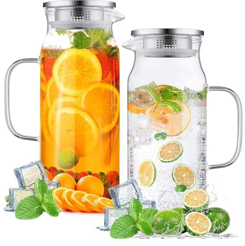 CGTQROVR Jarra de agua de vidrio de 2 piezas jarra de vidrio 1600 ml de tapa y boquilla de gran capacidad de agua transparente perfecta para jugo jarro té helado