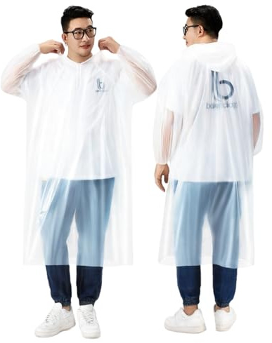 Sepikvin Plus Size Disposable Rain Ponchos, Backpack-Friendly Oversize Raincoats for Adults (Plus Size White 4 Pack)
