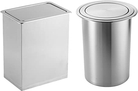 Pattumiera con Coperchio da Incasso per Piano Cucina, pattumiera con sportello di bilanciamento, mobiletto da Incasso in Acciaio Inox 304 Spazzolato, Piccolo Cestino Quadrato, R 9L/S 13L