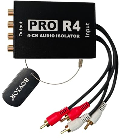 BOVZOR Pro 4-Channel RCA Noise Filter Hum Eliminator Ground Loop Isolator - Replacement for Pro X4 4Ch Isolator, OEM Audio Noise Canceller for Car Stereo Home Theater HiFi System