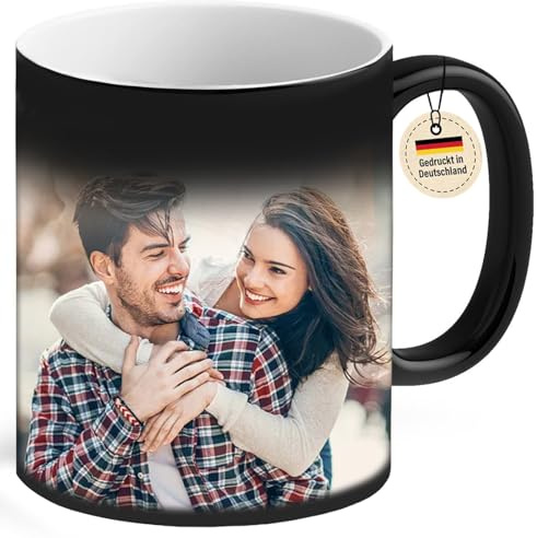 BeBeiZi Personalisierte Zaubertasse mit eigenem Foto – Fototasse mit Farbwechseleffekt, Geschenk für Männer, Frauen, Weihnachten, Valentinstag oder Geburtstag, 330 ml (Innen Weiß)
