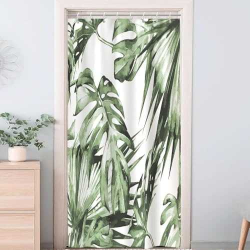 Uiiooazy Duschvorhang 120x180cm, Duschvorhang Anti Schimmel Tropisch Grüne Palmblätter Dschungel Salbeigrün Duschvorhänge Stoff Waschbar Wasserdicht Polyester Bad Vorhang mit 8 Haken für Badezimmer
