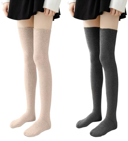 KEWUF 2 Paia Donna Extra Lunghi Calzini da Ginocchio, Calze donna calzini donna Coscia Alta Calze Stivali Calze Sopra il Ginocchio Calze