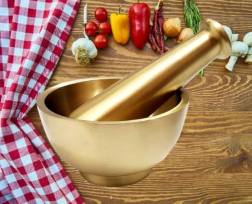 Lalit Kishori Traditional Indian Kitchen Khalbatta | Iman Dasta | Pital Okhli Masher | Brass Mortar and Pestle Set for Crushing & Grinding wt 3.5 Pound