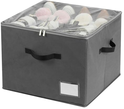 Brysalis Organizer Scarpe, Adatto a 12 Paia, Porta Scarpe da Armadio, Scatole Porta Scarpe con Coperchio Trasparente, Portascarpe Salvaspazio Grigio, Contenitori per Scarpe con Manici Rinforzati