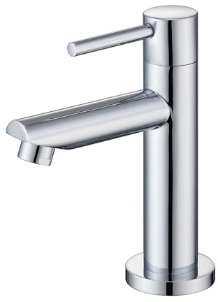 Florenta Kaltwasserhahn Gäste WC für kleine Waschbecken, Kaltwasserarmatur Waschtischarmatur aus Edelstahl mit 50cm Anschluss, Wasserhahn Bad Einhebel für Badezimmer Chrom-Verbesserte Version