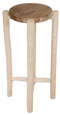 mgc24 Klappbarer Hocker aus massivem Teakholz rund Ø40cm x 75cm – vielseitiger Beistelltisch, Pflanzenständer und dekoratives Möbelstück für Innen- und Außenbereich