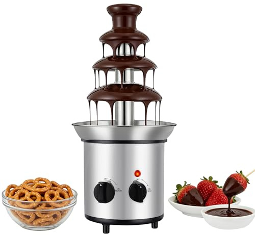 MEHOOSPVN Schokobrunnen 4-Etagen mit Schmelzfunktion, 170W Elektrisch Schokoladenbrunnen Schokoladenfondue Maschine, 1.8L Kapazität Edelstahl Schokoladen Brunnen für Familie Party Geburtstag Hochzeitd