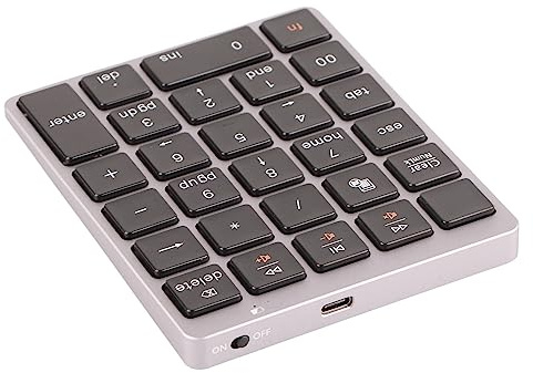 Eminchu Tastierino Numerico Meccanico Bluetooth Ergonomico e Portatile per Uso Ufficio Design in Alluminio a 28 Tasti