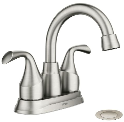 Moen Idora Spot Resist Brushed Nickel Two-Handle Centerset Bathroom Sink Faucet with Drain Assembly, 84115SRN