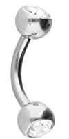 PIERCINGLINE Chirurgenstahl Banane | ZWEI KRISTALLE | Gebogener Piercing Stab für Augenbraue Brust Intim Ohr | Farb & Größenauswahl