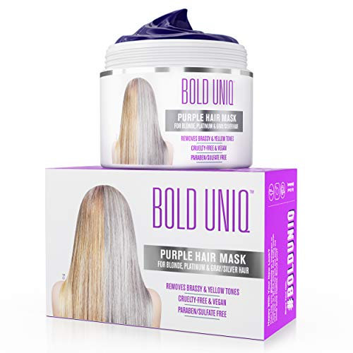 Bold Uniq Purple Hair Mask - Toner For Blonde, Platinum, Bleached, Silver, Gray, Ash & Brassy Hair - Remove Yellow Tones & Condition Dry, Damaged Hair - Cruelty Free & Vegan - 6.76oz
