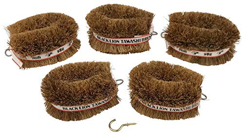 Pack of 5 Japanese Tawashi Brushes for Scrubbing & Cleaning Fruits & Vegetables Also Useful for Other Household Cleaning Tasks 1 Brass Plated Cup Hook is Included for Hanging The Brush On After Use