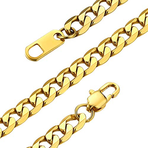 GoldChic Gold Chains 316L Stainless Steel Necklace 6mm Flat Cuban Necklaces Short Crub Link Chain for Men Women 14+2 Inches