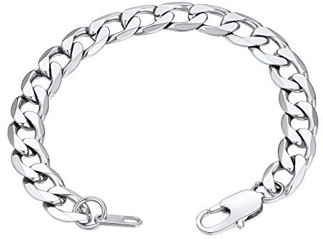 GOLDCHIC JEWELRY Men's Chain Bracelets, 6mm 9mm Flat Cuban Curb Link Bracelet Chain Stainless Steel/Gold, 19CM 21CM - With Gift Box