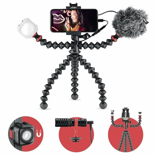 JOBY GorillaPod Kit Mobile Vlogging (Smartphone Rig, Micro Wavo Mobile, Mini Lampe LED Beamo) Trépied Flexible, Support de Téléphone, Microphone, Lumière, Enregistreur/IRL/Youtuber/Créateur de Contenu