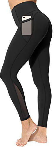 neppein Sport Leggings mit Taschen,Damen High Waist Blickdicht Leggings Sporthose Yogahose Fitnesshose, Schwarz, Gr. M