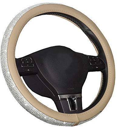 ETOPARS Auto Lenkradabdeckungen Lenkradbezug Glitzer Lenkradhülle Lenkrad Abdeckung Bling Bling Beige 15 Zoll Protektor für Frauen Mädchen