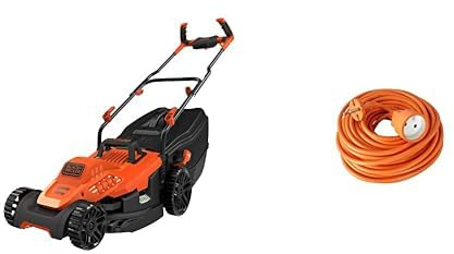 BLACK+DECKER Tondeuse Filaire 1600W, Tondeuse à Gazon Electrique 38 cm & Zenitech - Prolongateur 16A HO5VV-F 2x1,5 Orange 25m
