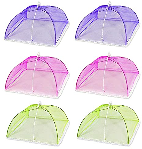 DEDEMCO Lot de 6 cloches alimentaires pliables en dentelle - 40,6 cm - Réutilisables - Grand écran de pique-nique - Filet de protection alimentaire pour les fêtes en plein air, les pique-niques, les