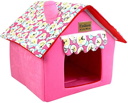 ZhuiKun Indoor Faltbar Hundehütte Waschbarem Haustierbett Haus mit Abnehmbar Kissen rutschfest Hundebett Katzenhöhle - Rosa,L