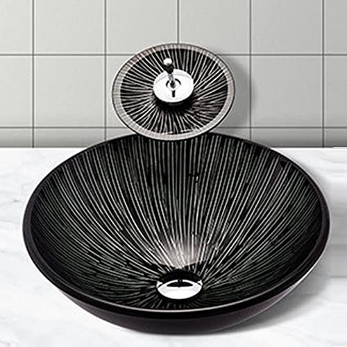 Lavabo Salle Bain, Poser ​En Verre Trempé Lavabo, De Salle De Bain Au-Dessus du Comptoir, Noir Et Blanc Personnalité Créative ​Vasque à Poser, peuvent être utilisés dans des Maisonshôtelsvilla,C