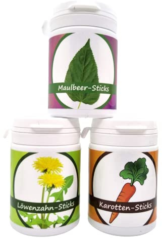 Futter Dosen Set 3x50g = 150g / Maulbeer Löwenzahn Karotte/Garnelen Welse Krebse Schnecken