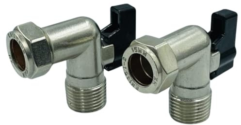 UKDeals direct® 15mm x 1/2 Elbow Isolation Valve Ball o fix Valves 90 Bend Full Bore Black Lever for Flexible Hose Suitable HOT & Cold WRAS Approved Pack of 2