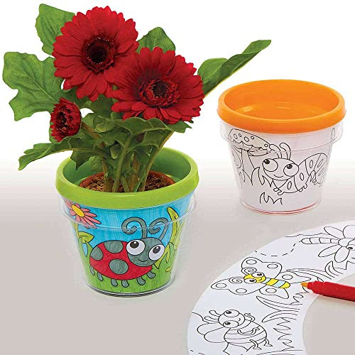 Baker Ross Pots de Fleurs à Colorier motif Insectes - Lot de 2, Activites Manuelles pour les Enfants (FC698) Orange Taille unique