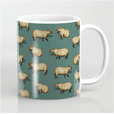 832 Taza De Cerámica Lindo Patrón De Capibara Roedores Gigantes En Verde Azulado Oscuro Taza Cerámica Original Tazas Personalizada Tazas De Té para Novios/Novias Mamá Leche 330Ml