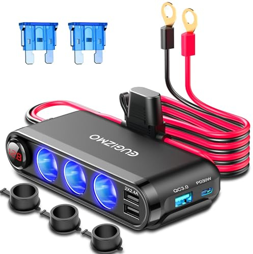 EUGIZMO 12V Cigarette Lighter Socket Splitter, 200W 3 Socket Multi Port Car Cigarette Lighter Adapter Plug Splitter USB Charger Auxiliary 12 Volt Power Outlet with Eyelet Terminal