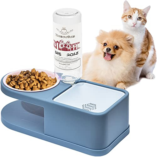 BPS 2 in 1 Comedero y Bebedero Automático para Gatos y Perros Mascotas Dispensador Agua Alimentador Automatico Fuentes para Animal (Azul) BPS-5572AZ