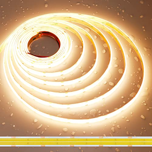 JOYLIT PRO+ 24V COB LED Streifen Doppelreihe 5M 3000K 3020 LM/m Wasserdicht | CRI 95+, 960 LEDs/m, Punktfreies Licht, Dimmbar Warmweiß, Selbstklebend, Kürzbar, Für Badezimmer, Büro(Nur Leuchte)