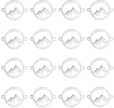 UNICRAFTALE 16er Set Bergverbindung Anhänger Edelstahl Hypoallergen Armbänder Charms 15 mm Metall Anhänger Schmuckherstellung für Outdoor-Liebhaber, Wanderer, Skifahrer, Kletterer